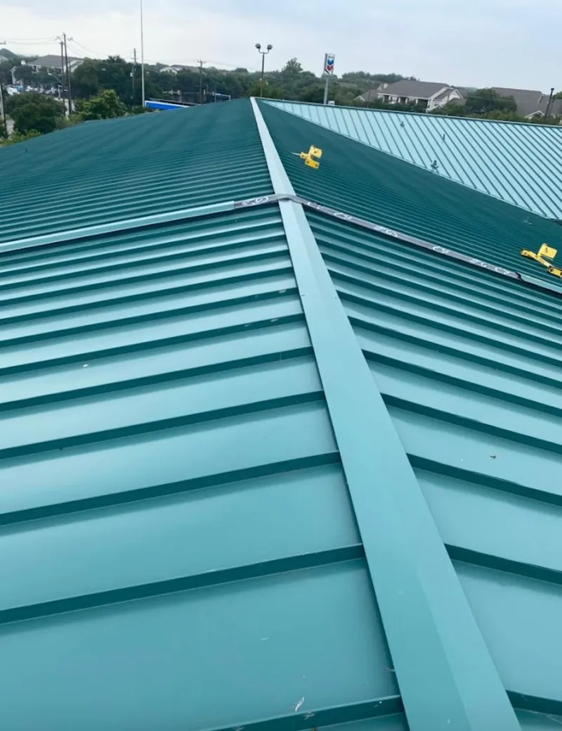 Green commercial metal roof ridge and valley for Metal Roof Repair in Smithtown